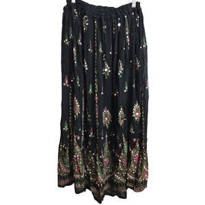 Handcrafted Boho Embroidered Skirt Womens One Sz Festival Sequins Tassels Indian